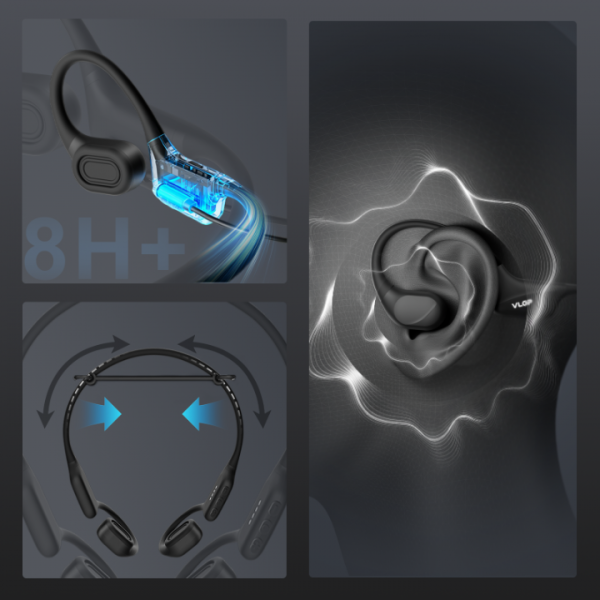 VLOP Bone Conduction Swimming Headphones - IP68 Waterproof, Open-Ear MP3 Headphones with 32GB Memory, Bluetooth 6.0 Wireless Sport Headset for Running & Cycling, 8H Playtime White